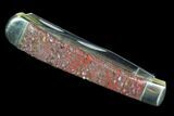 Pocketknife With Fossil Dinosaur Bone (Gembone) Inlays #101814-2